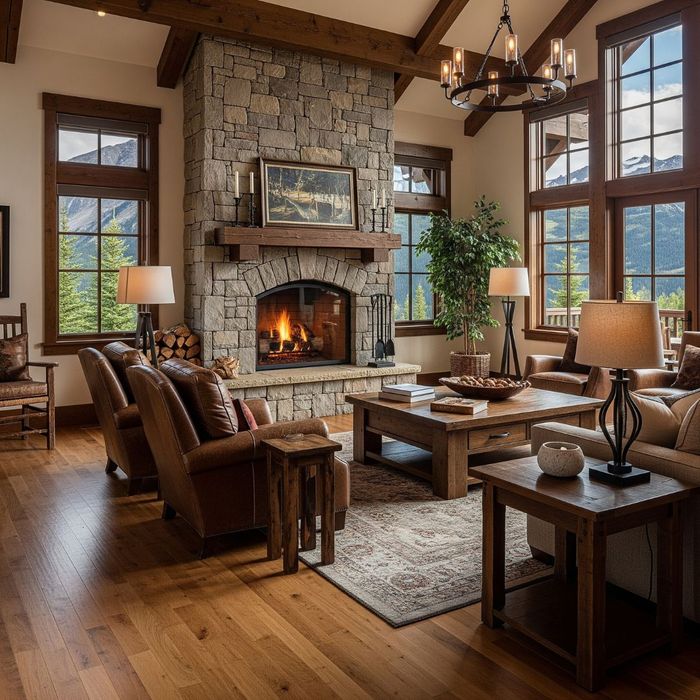 a mountain lodge style living room with beautiful wood floors How to Select the Right Wood Flooring for Your Space 3.jpg