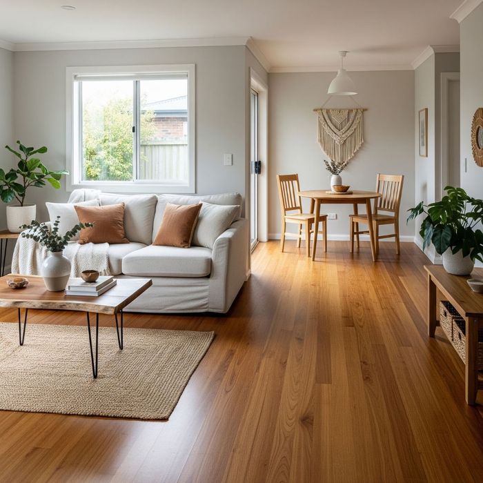 bohemian style room with natural decor How to Select the Right Wood Flooring for Your Space 1.jpg