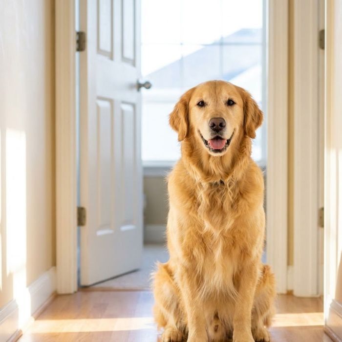 A dog inside a house.