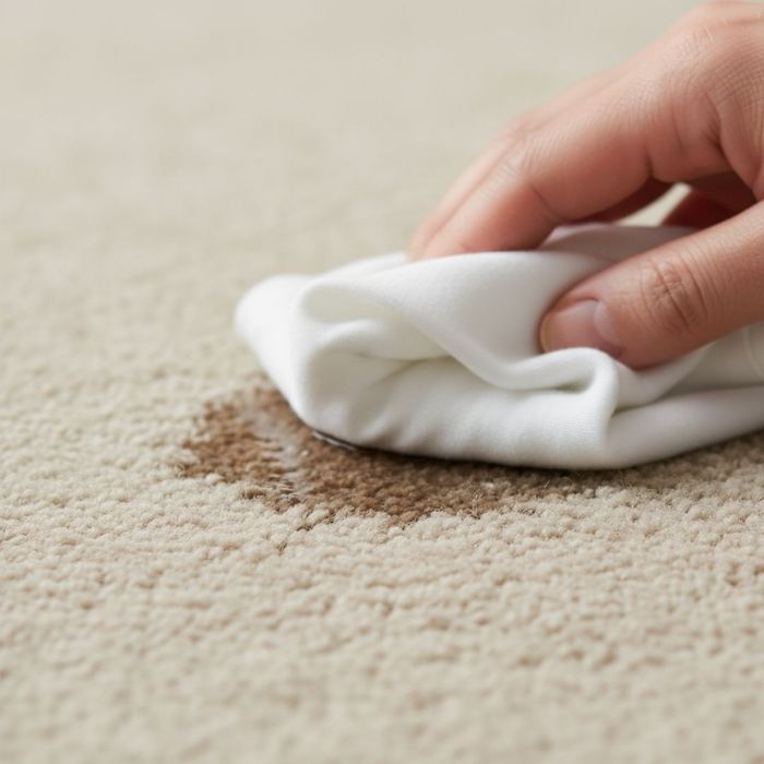 person cleaning a stain from carpet