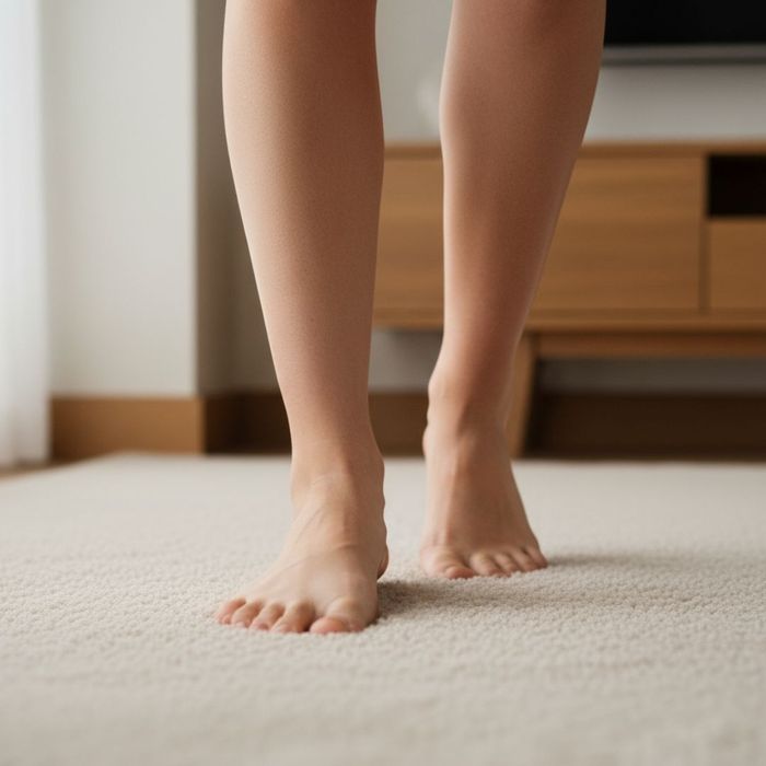 person walking barefoot on carpet
