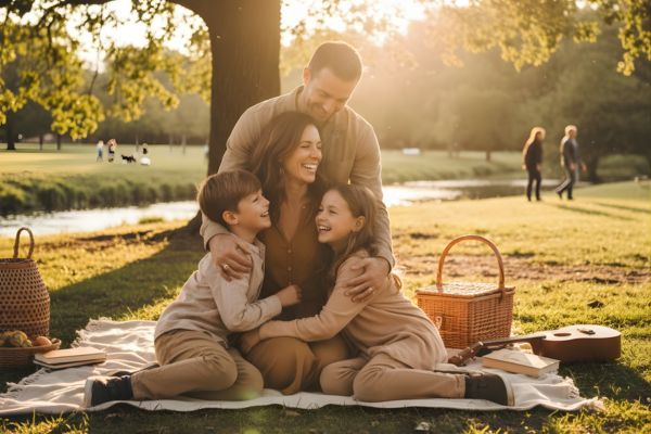 a woman happily engaging with her family