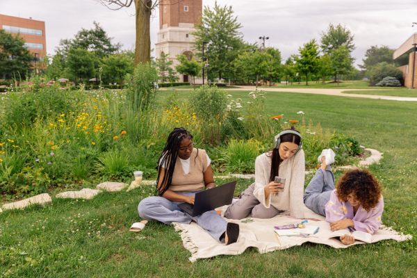 women hanging out outside