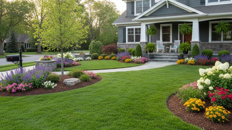 Beautiful suburban home with pristine lawn and vibrant landscape garden beds. Beautiful suburban home with pristine lawn and vibrant landscape garden beds.