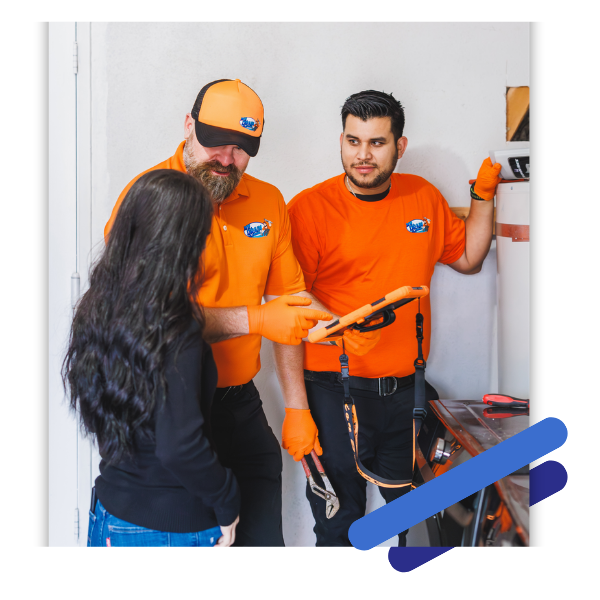 plumbers assisting customer