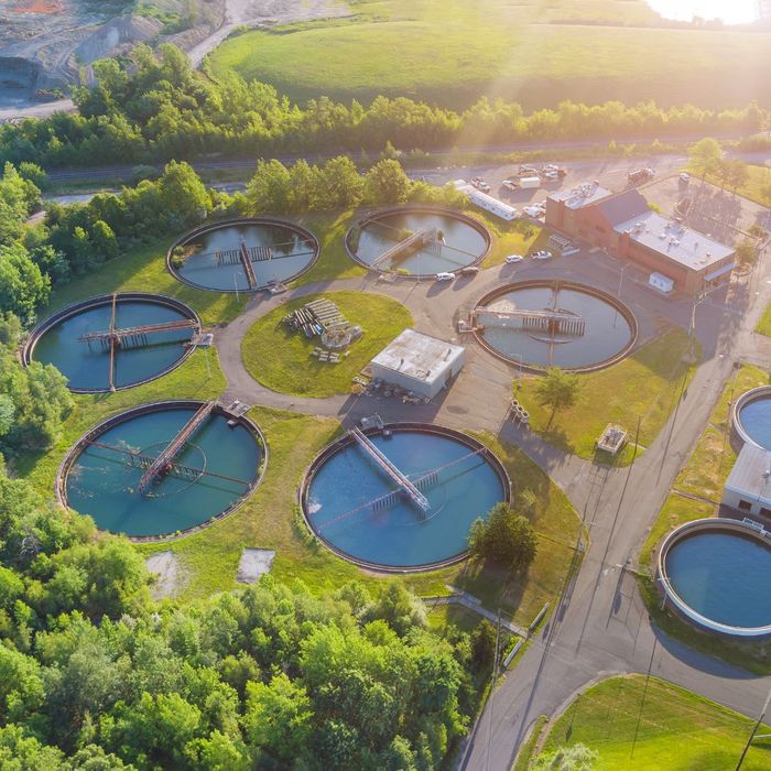 an aerial view of a waste water management plant