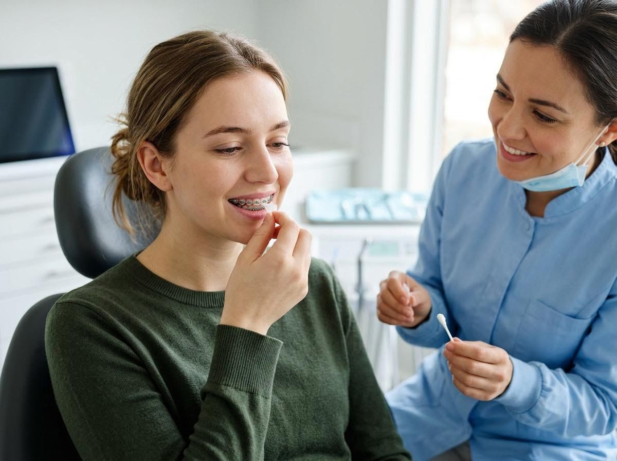 Orthodontist assisting patient with braces