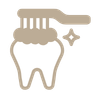 a tan icon of a toothbrush brushing a white tooth