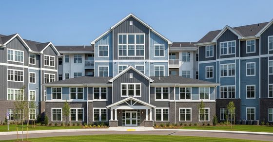 Blue apartment complex