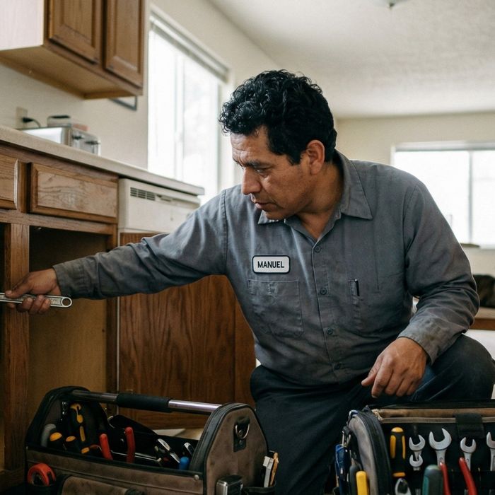 apartment maintenance man working with a toolkit