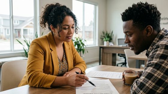 leasing agent uses a pen to explain terms on a clear contract document leasing agent uses a pen to explain terms on a clear contract document