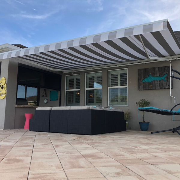 Awning over a hot tub