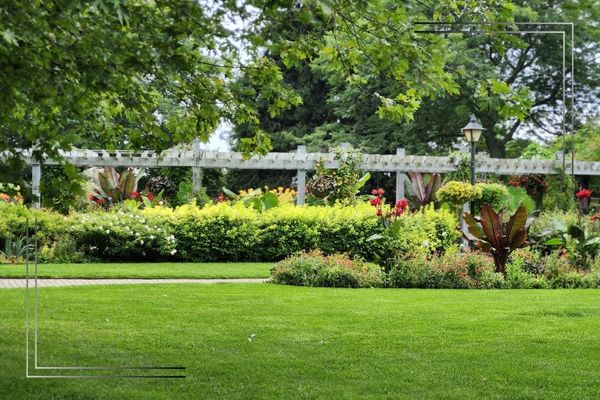 A lush landscaped garden.
