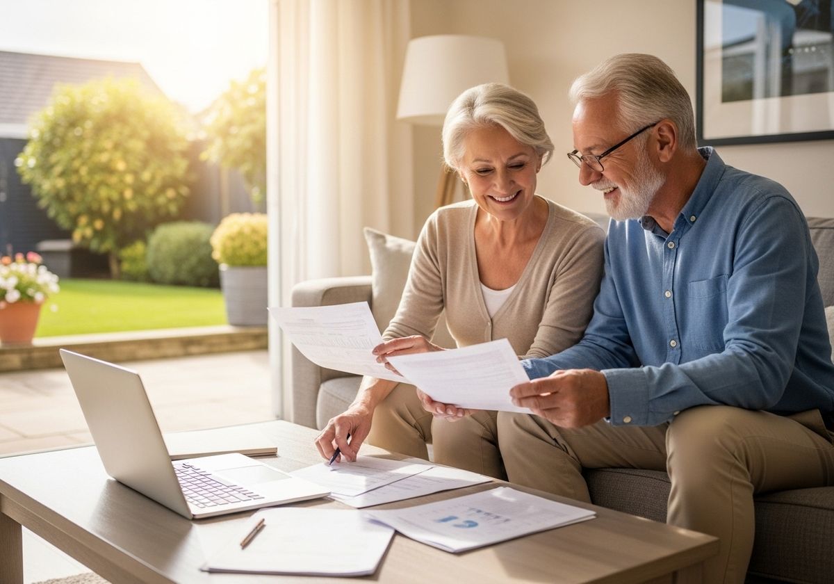 Senior couple reviewing financial documents at home