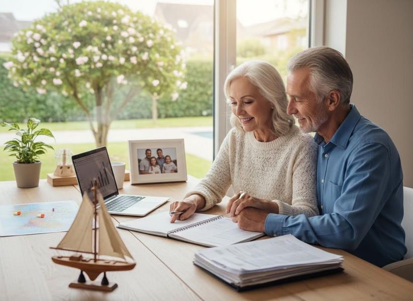 Senior Couple Reviewing Documents at Home