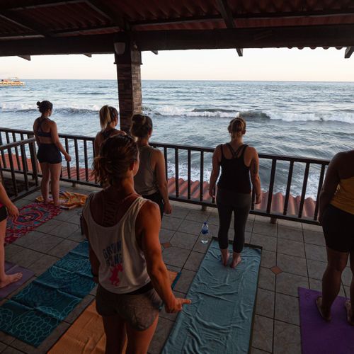 yoga breathing by ocean