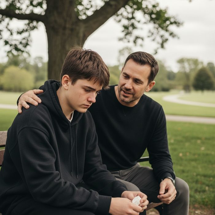 Adult mentor giving a positive, encouraging nod to a teenage boy Adult mentor giving a positive, encouraging nod to a teenage boy
