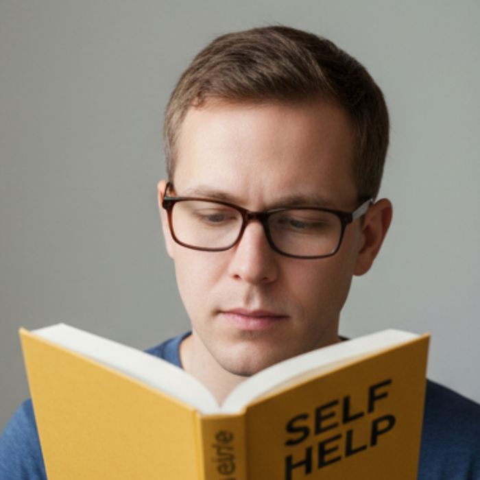 An adult reading a self-help book An adult reading a self-help book