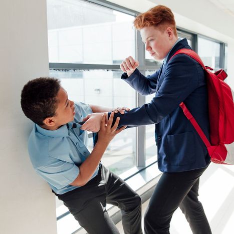 A bully about to punch another student
