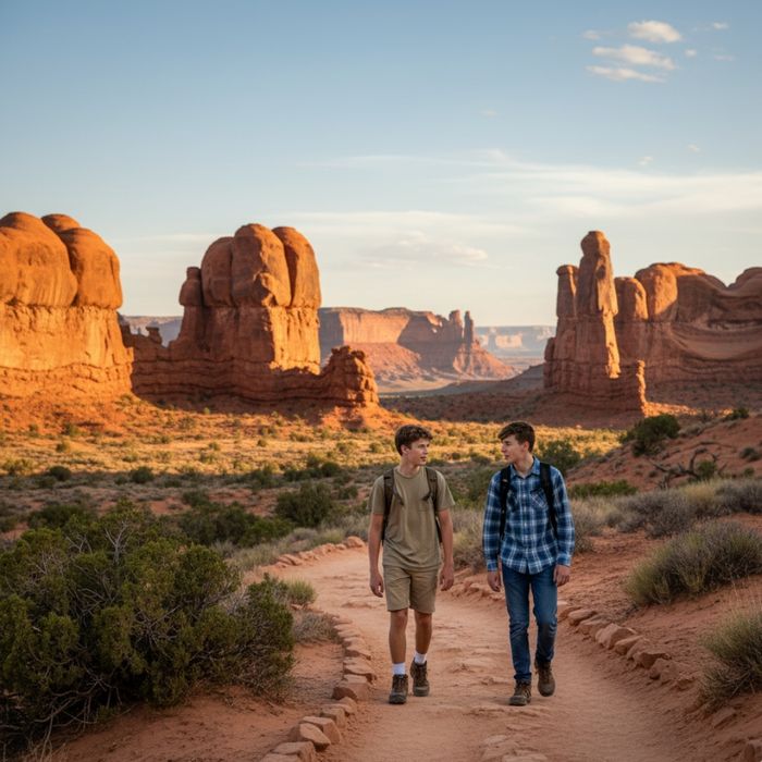 Two teenage boys are engaged in a friendly and respectful conversation outdoors. Two teenage boys are engaged in a friendly and respectful conversation outdoors.