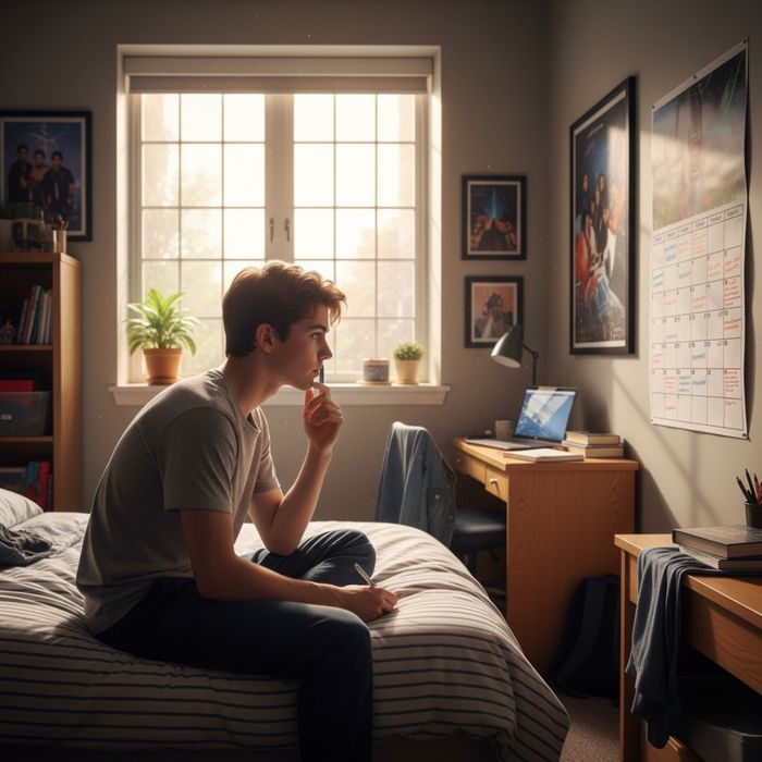 Adolescent boy reviewing a simple, structured daily schedule Adolescent boy reviewing a simple, structured daily schedule