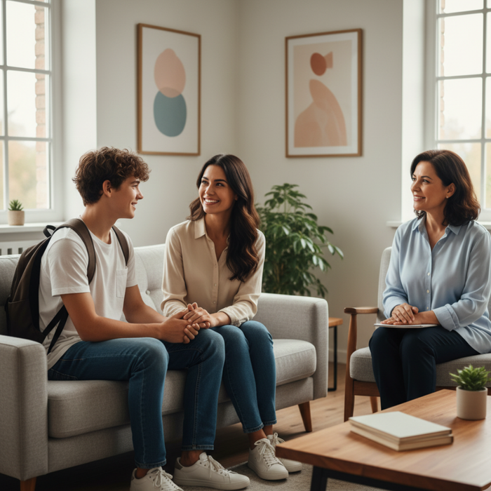 Teenage boy talking to his family 