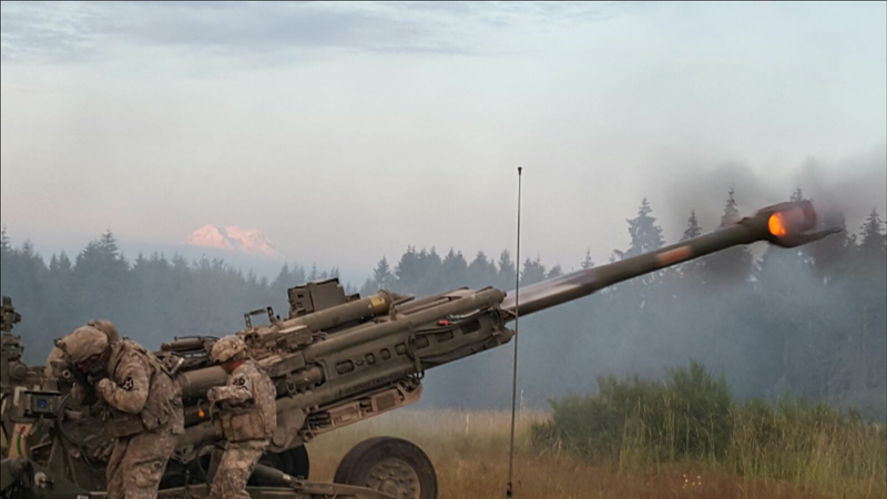 Army Artillery Crew Firing M777 Howitzer During Field Training Exercise – High-Intensity Tactical Service Environment