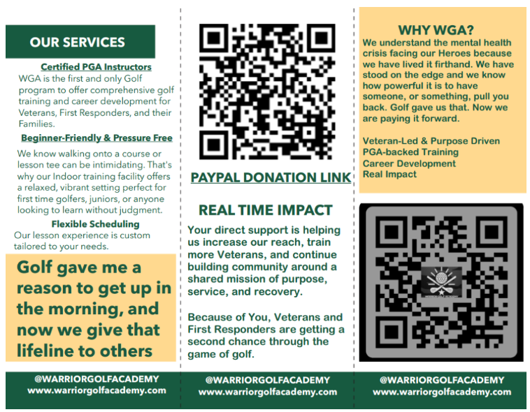 Warrior Golf Academy Brochure Back – Ways to Engage