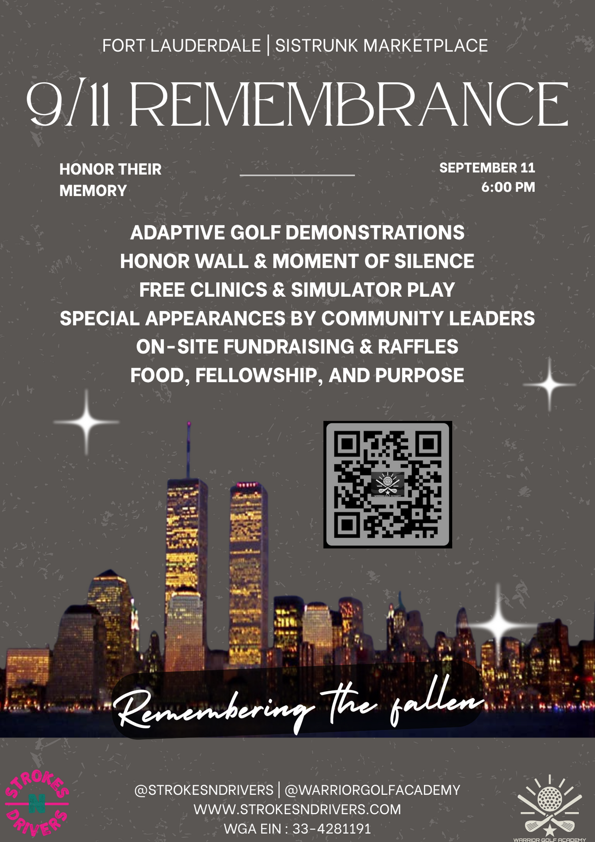 9/11 Remembrance Event Flyer – Warrior Golf Academy & Strokes N Drivers