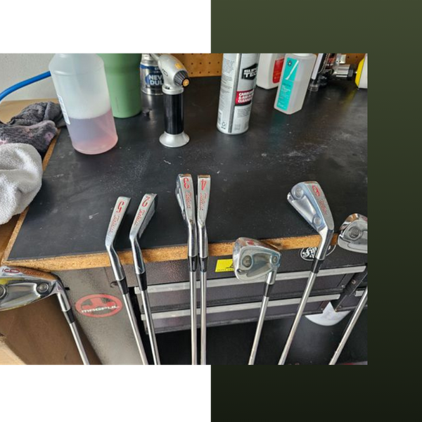 golf clubs on counter