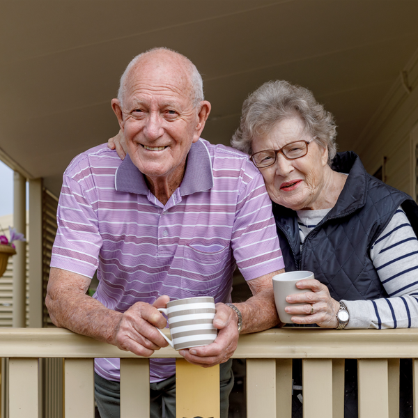 elderly couple smiling