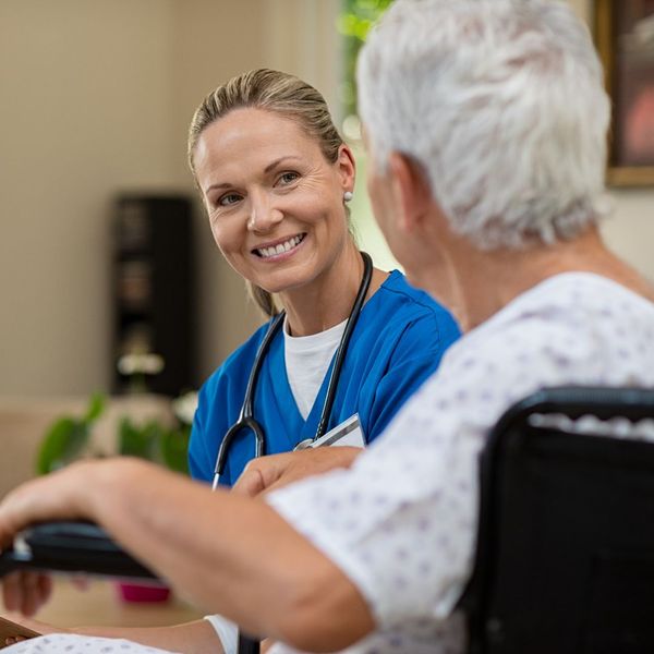 a nurse and senior care patient