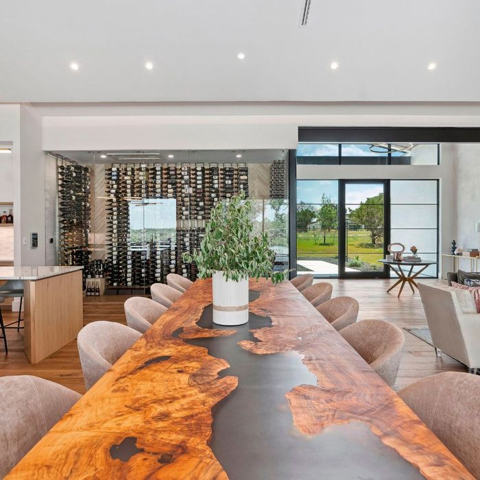 dining room with live edge table