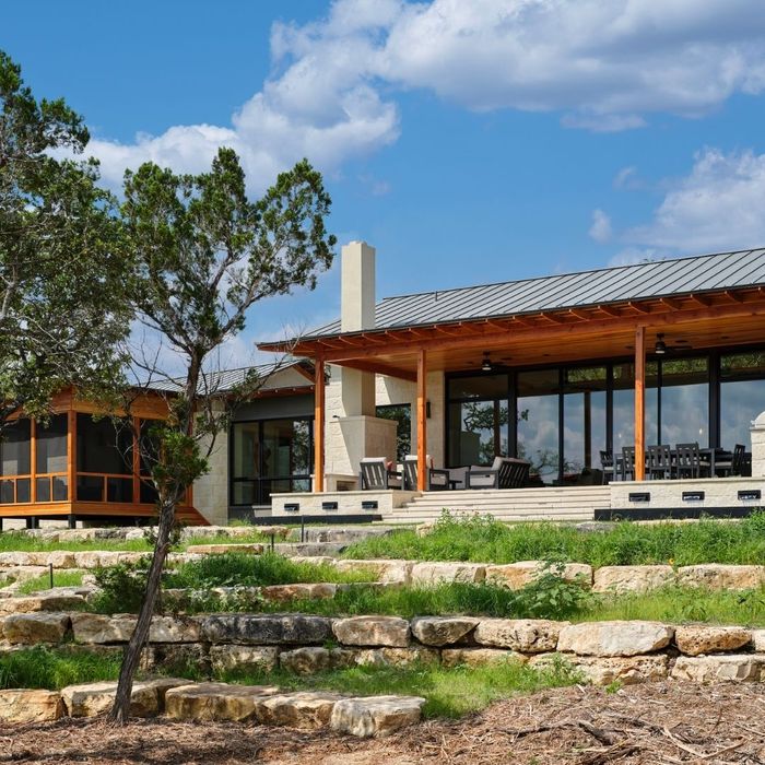 modern wood and stone ranch house