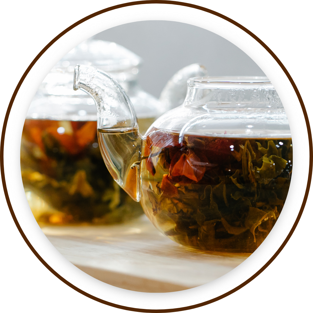 loose tea in clear teapots
