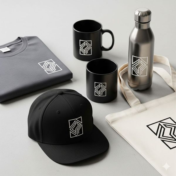 black and white branded merchandise