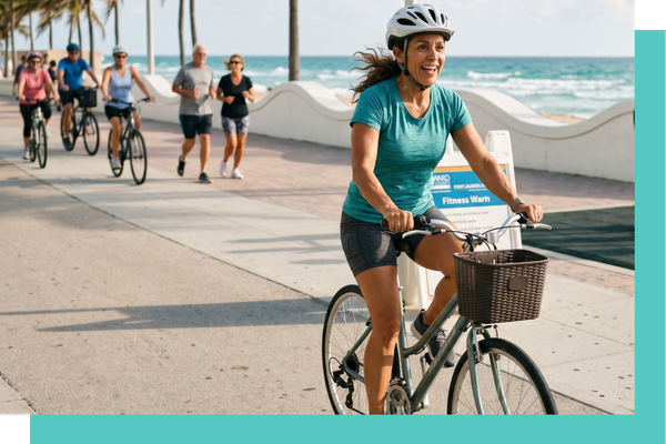 woman riding bicycle near the ocean