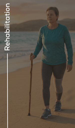 woman in Rehabilitation taking walk on the beach