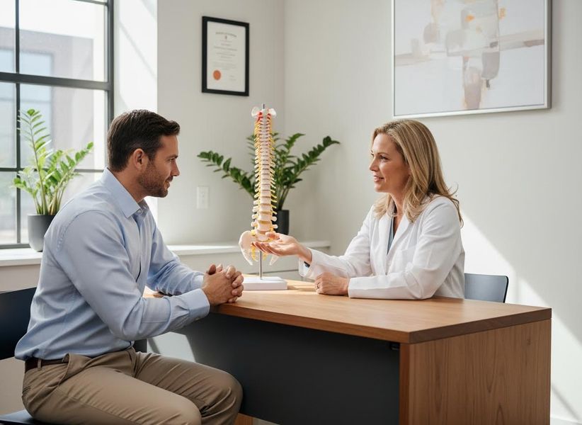 man meeting with a chiropractor man meeting with a chiropractor