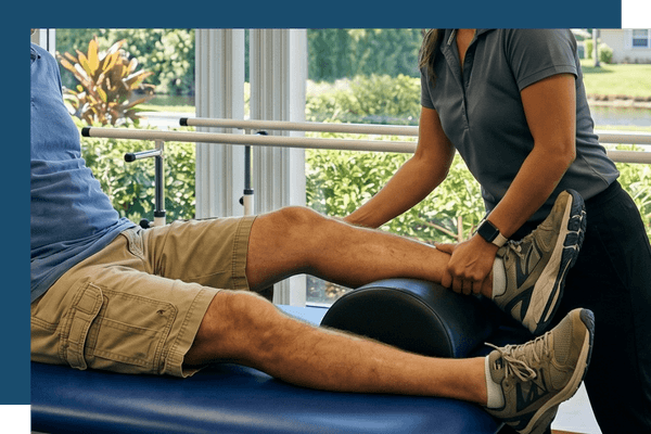 man's legs during a rehabilitation session