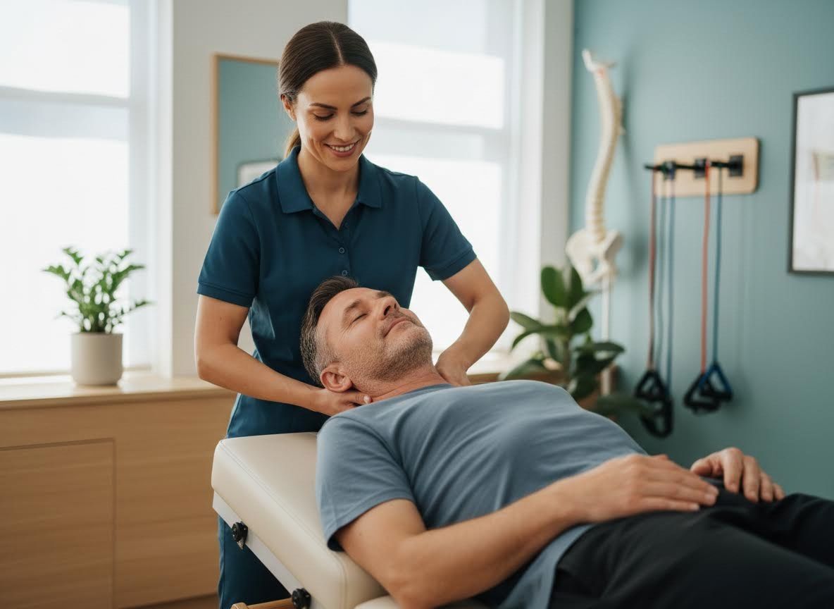Physiotherapist Performing Neck Treatment on Patient