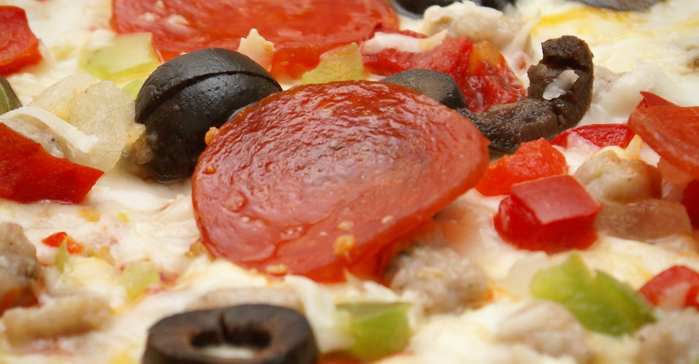 Close up of pizza toppings
