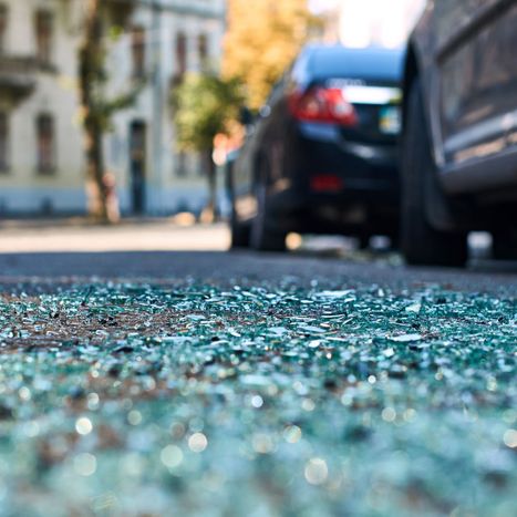 Glass on road