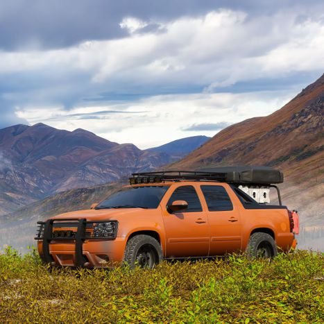 rack on an orange truck. 