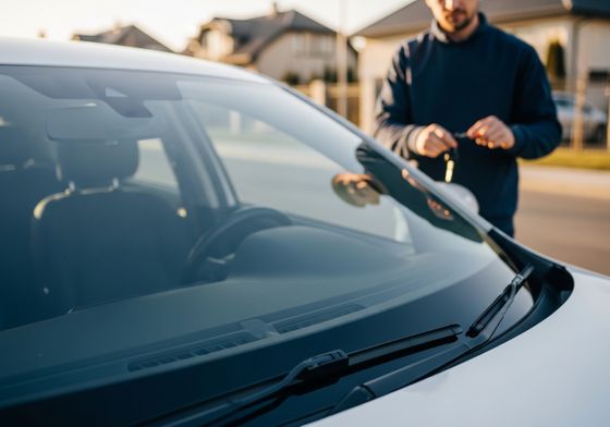 Man standing near car with keys in hand