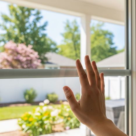 person puts hand on inside of tinted window person puts hand on inside of tinted window