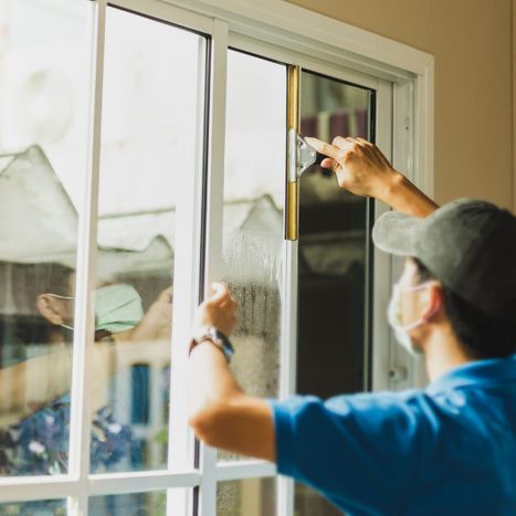 Technician installing home window tint