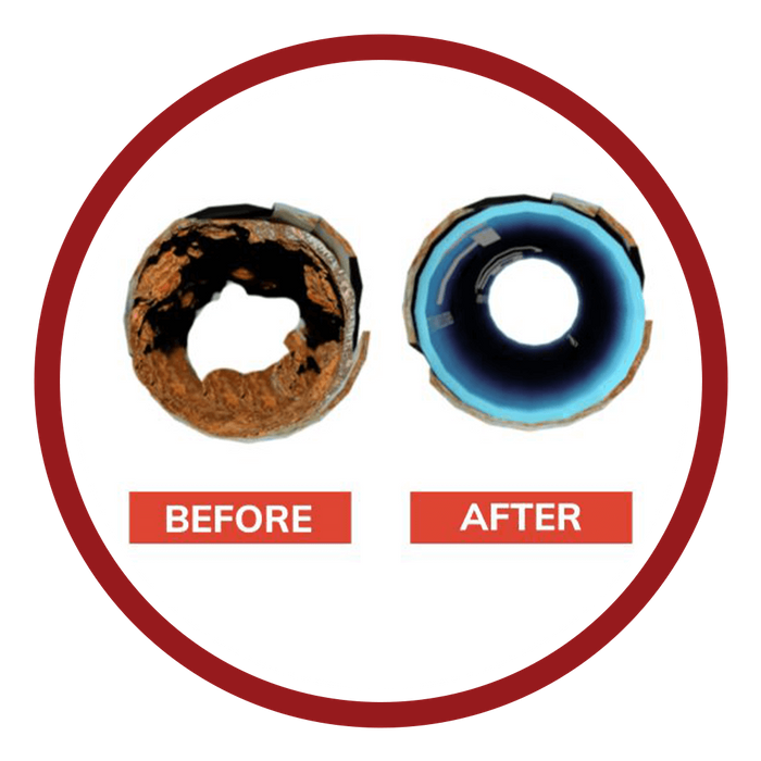 before and after image of pipe with sewer lining