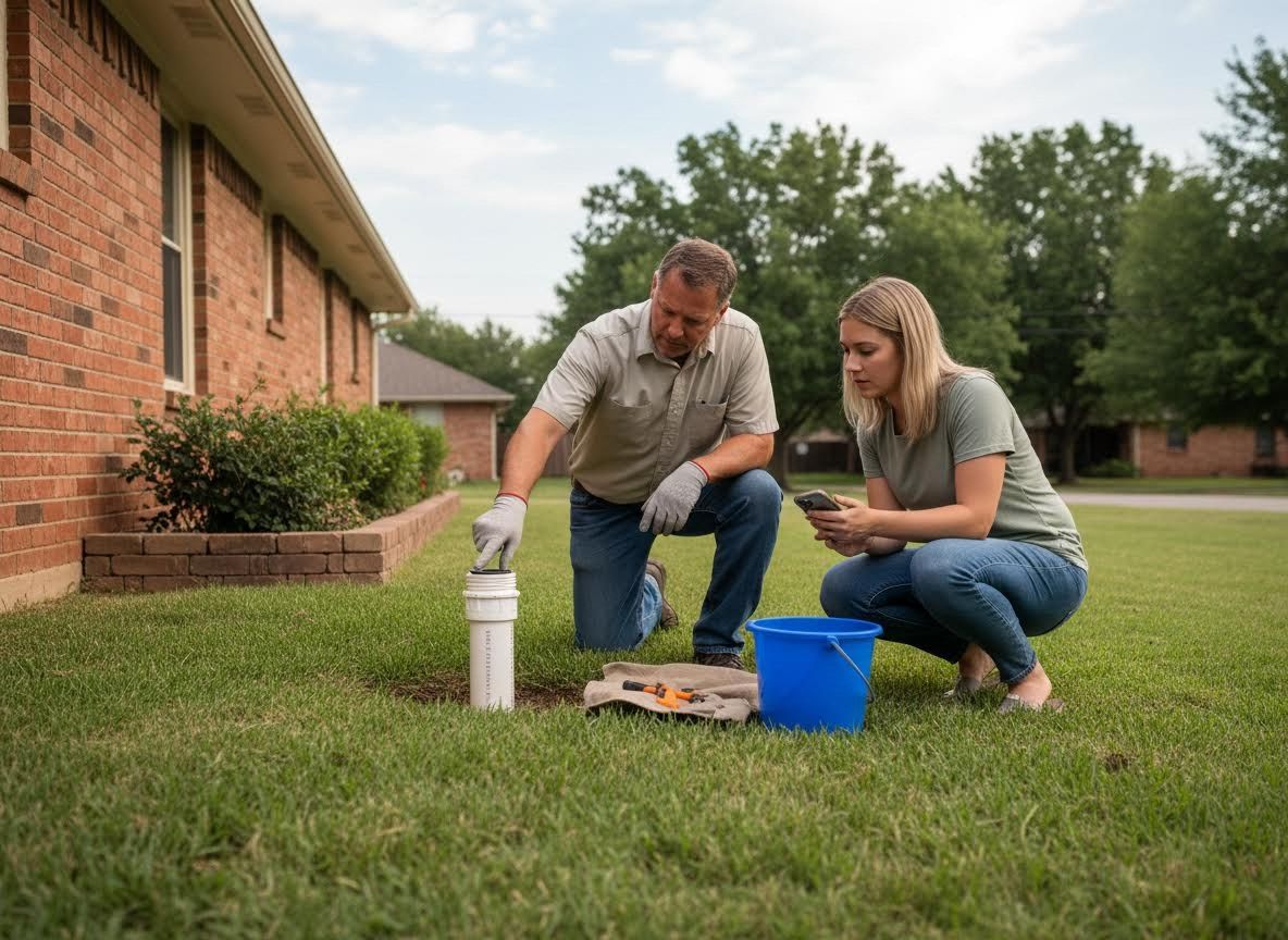 Man and Woman Inspecting an Outdoor Drainage Pipe