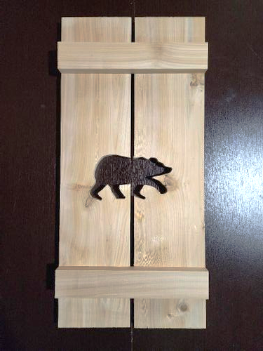White Cedar Shutter with Walking Bear Cutout Cedar Shutter